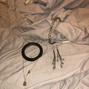 bundle gold color rhinestone hairband, earring set, necklace, bracelet